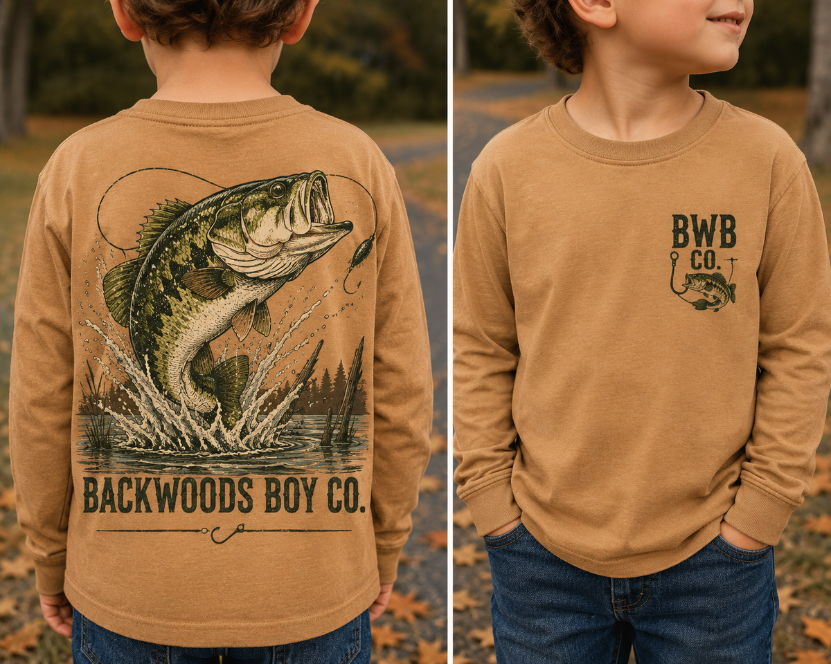 Backwoods Bass Fishing Toddler & Youth Long-Sleeve Tee