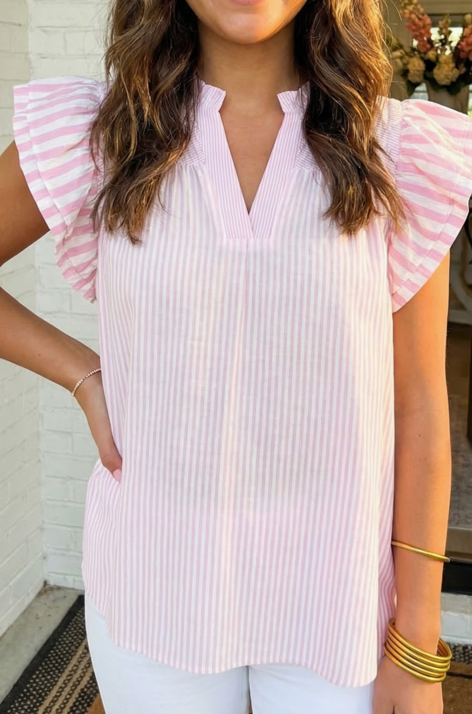 Rosewater Stripe Flutter Blouse