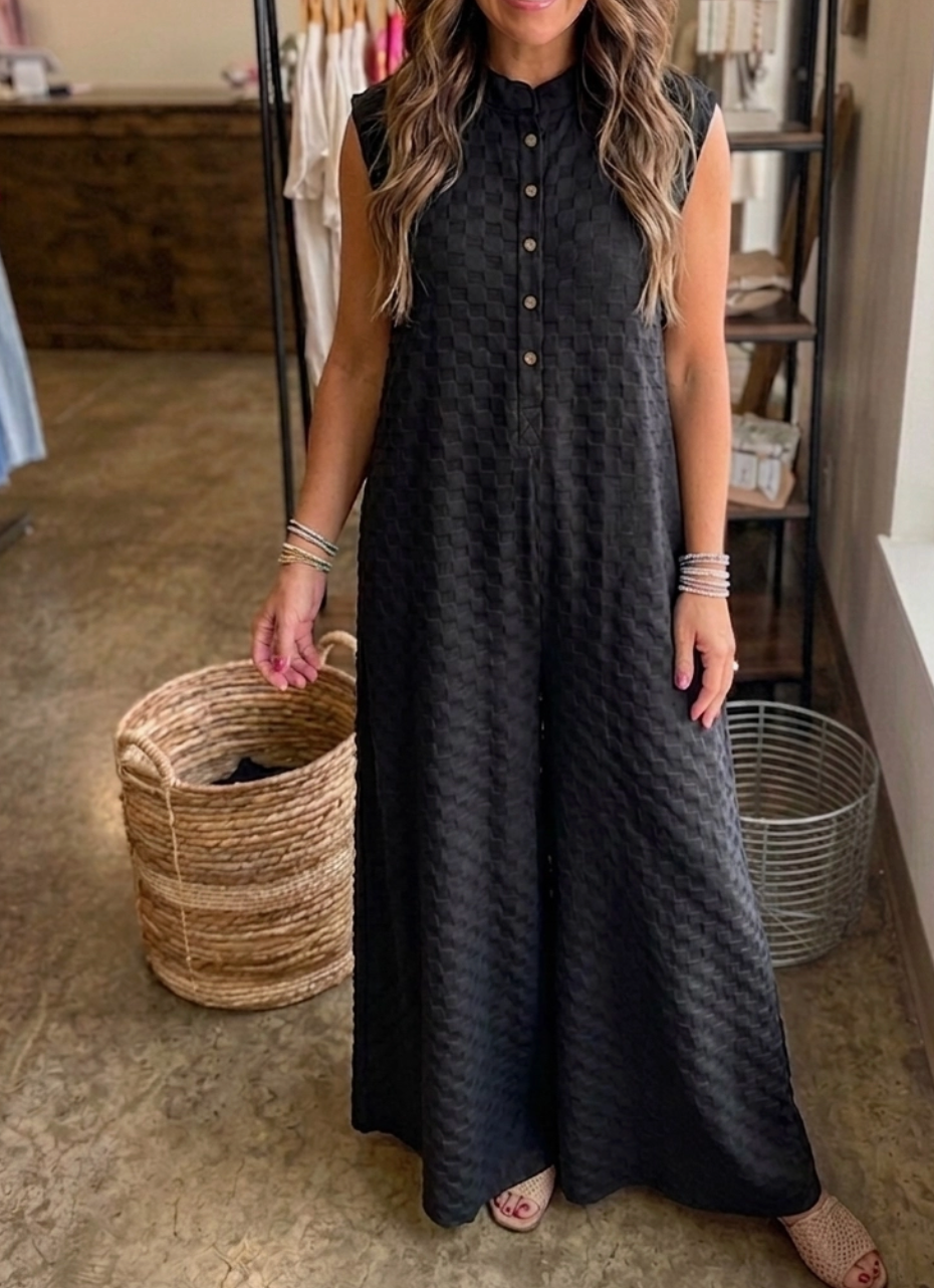 Midnight Texture Wide-Leg Jumpsuit