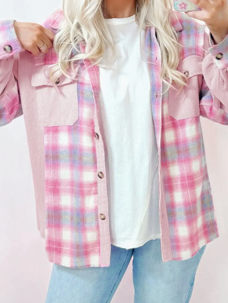 Cotton Candy Plaid Colorblock Shacket