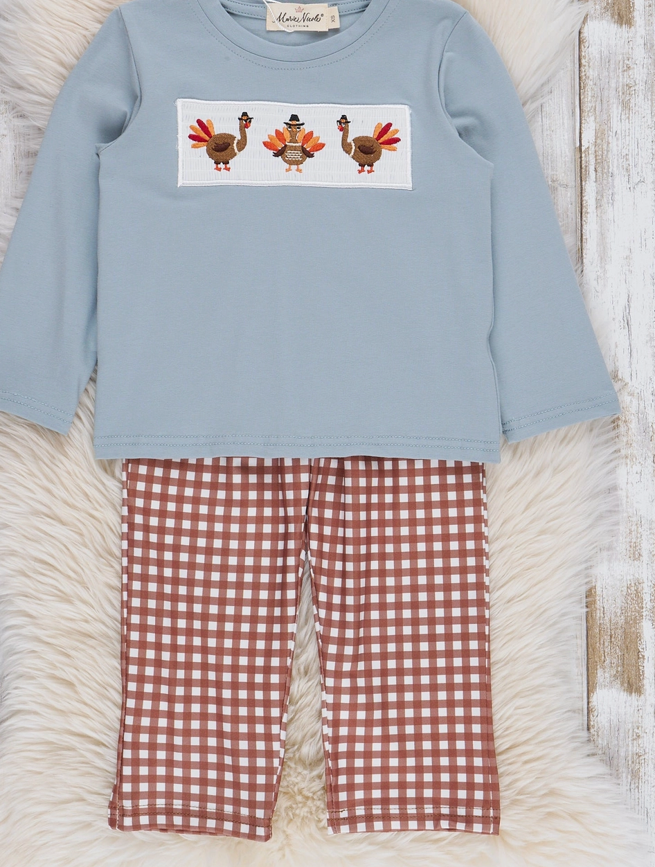 Little Turkey Gingham Pant Set