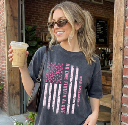 No One Fights Alone Breast Cancer Awareness Tee