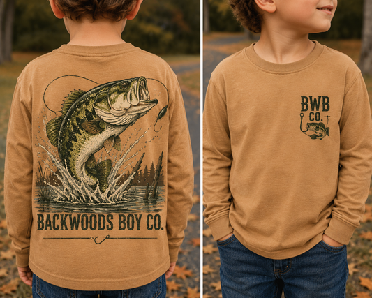 Backwoods Bass Fishing Toddler & Youth Long-Sleeve Tee