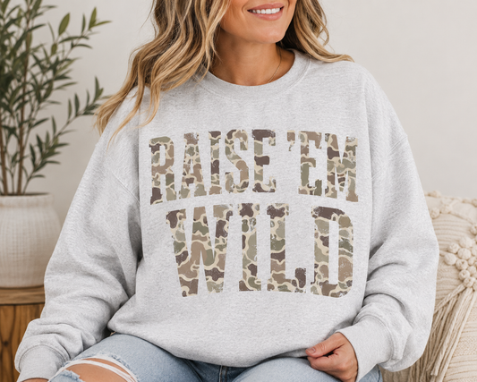 Raise ’Em Wild Camo Mama Sweatshirt | Backwoods Boy Co.