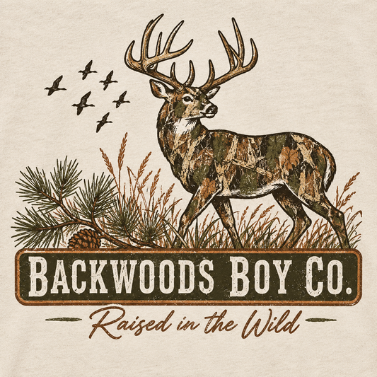 Raised in the Wild Camo Deer Tee | Backwoods Boy Co.