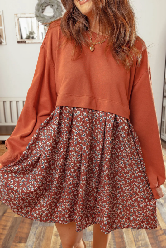 The Harvest Bloom Mixed-Media Dress