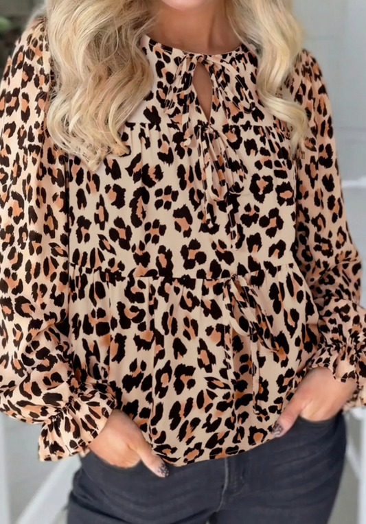 Sienna Leopard Tie-Neck Blouse