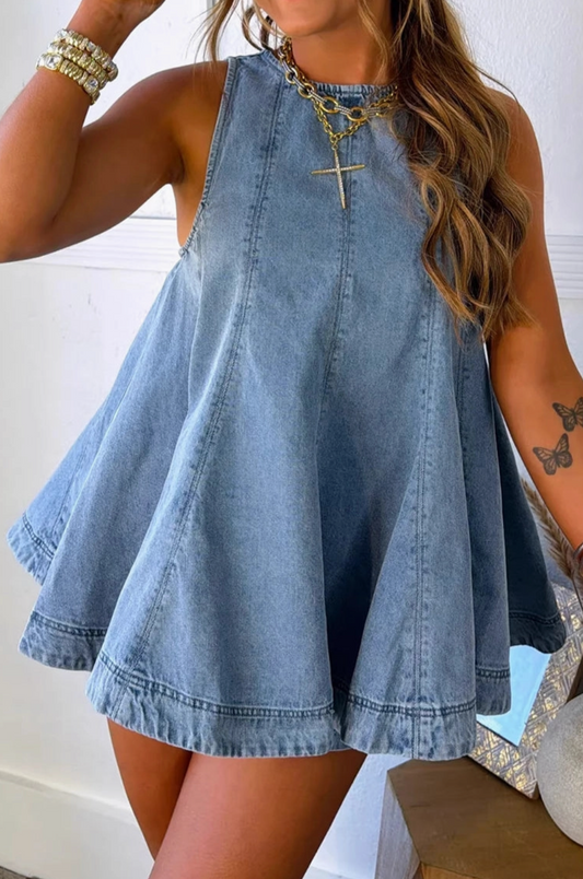 Blue Belle Flowy Denim Short Set
