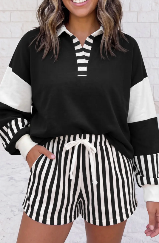 Main Street Contrast-Stripe Short Set