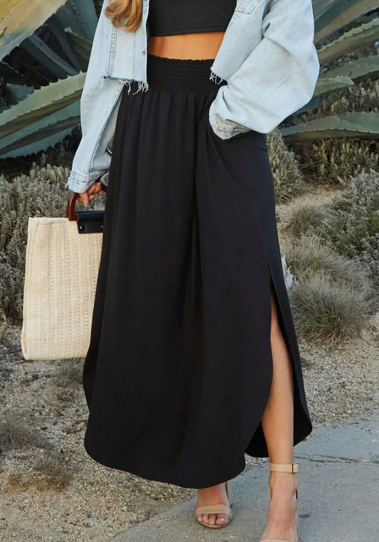 Midnight Motion Smocked-Waist Maxi Skirt