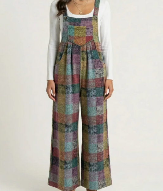 Patchwork Harvest Wide-Leg Overalls