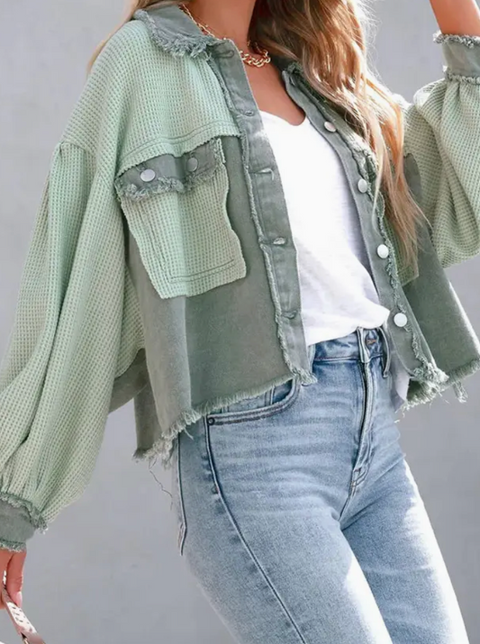 Free Spirit Mixed-Texture Cropped Shacket
