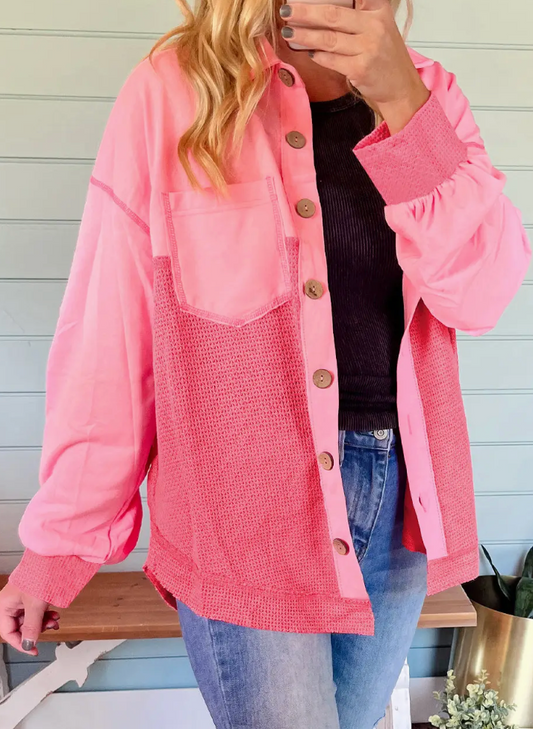 Pretty in Pink Mixed-Texture Shacket