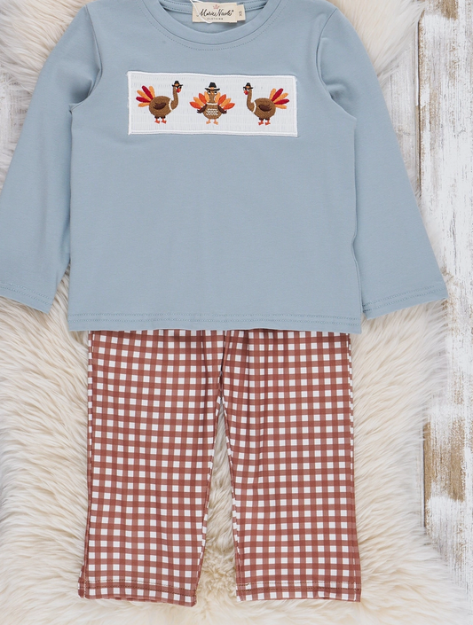 Little Turkey Gingham Pant Set